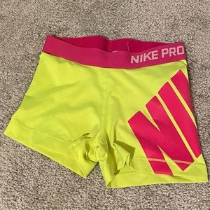 NEON GREEN NIKE PRO SHORTS